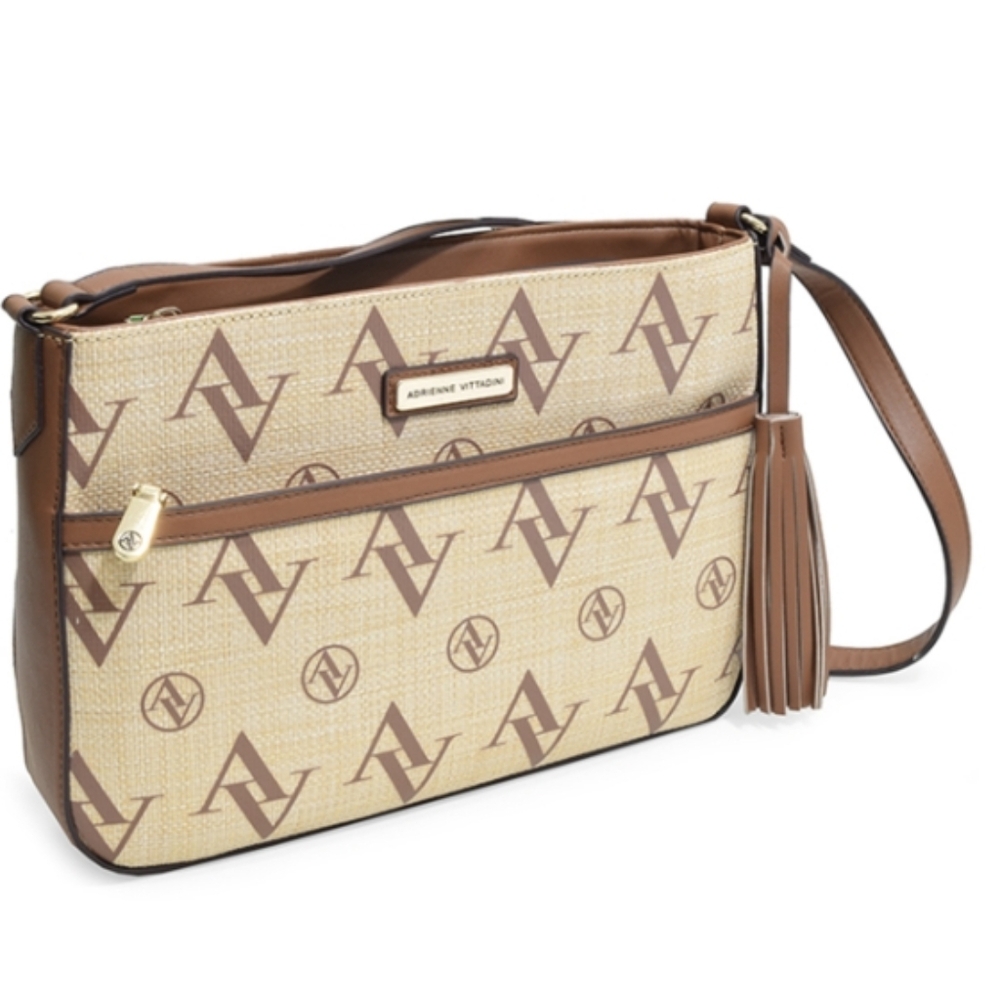Adrienne Vittadini Brown Signature Straw Minibag NWT